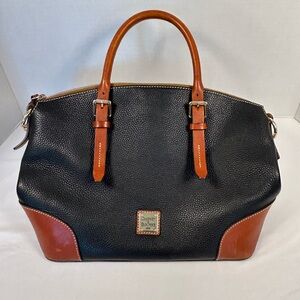 Dooney And Bourke Domed Satchel Purse Tote Pebbled Leather Darkest Midnight Blue